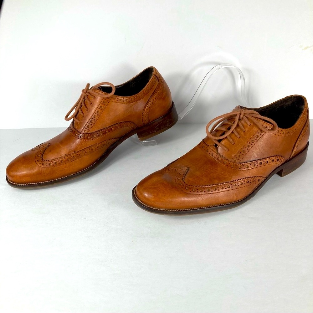 Cole Haan British Tan Wingtip Oxford Lace Up Mens Dress Shoe Sz 8.5